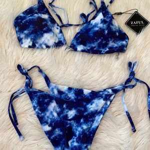 ZAFUL blue and white tie dye bikini set